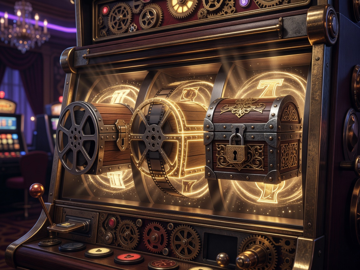 Film reels turning into reward chests on a slot machine
