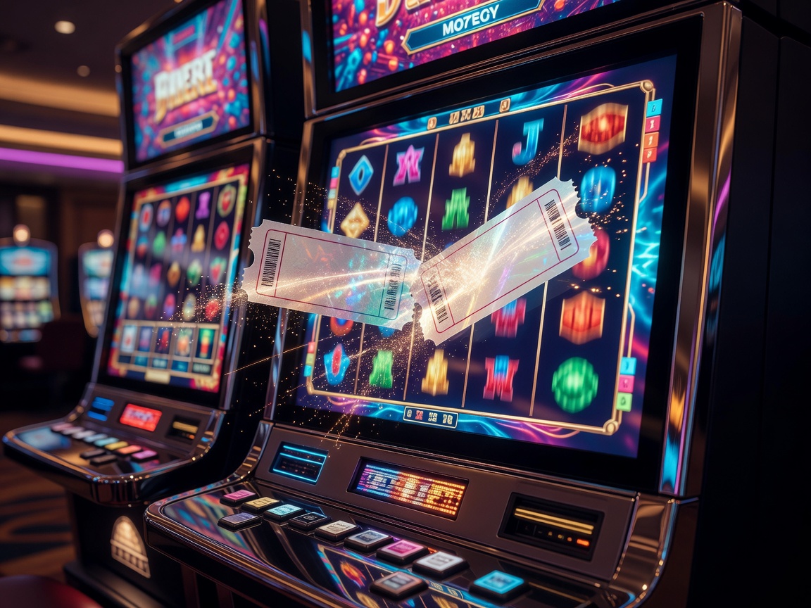 Movie tickets unlocking prizes on a casino slot interface